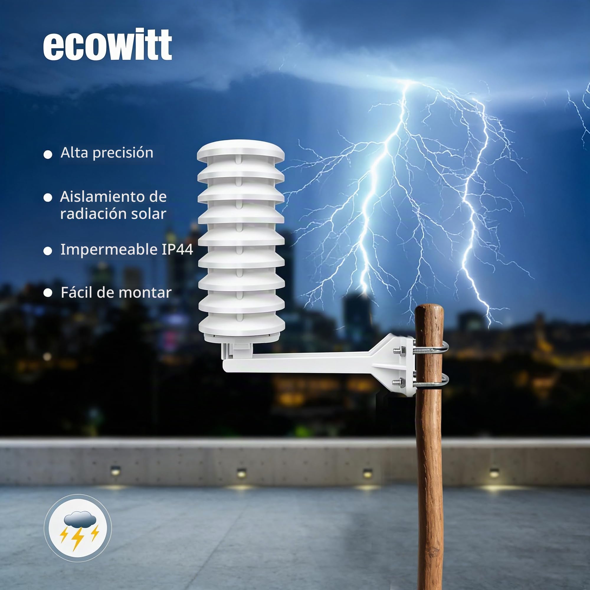 Ecowitt Sensor de detección de rayos inalámbrico WH57, sensor de estación meteorológica exterior para el ecosistema Ecowitt, solo accesorio 868MHz