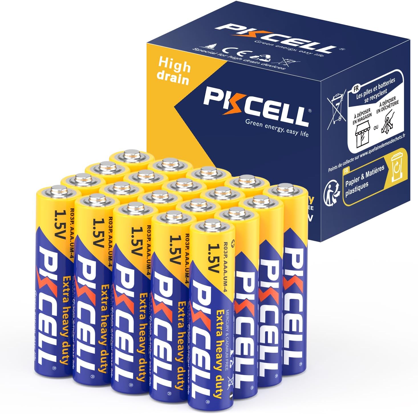 AAA Batteries 20 Pack, Triple A Batteries, 1.5V High-Performance Carbon Battery for LED Candles Clock Remote Controls Flashlights