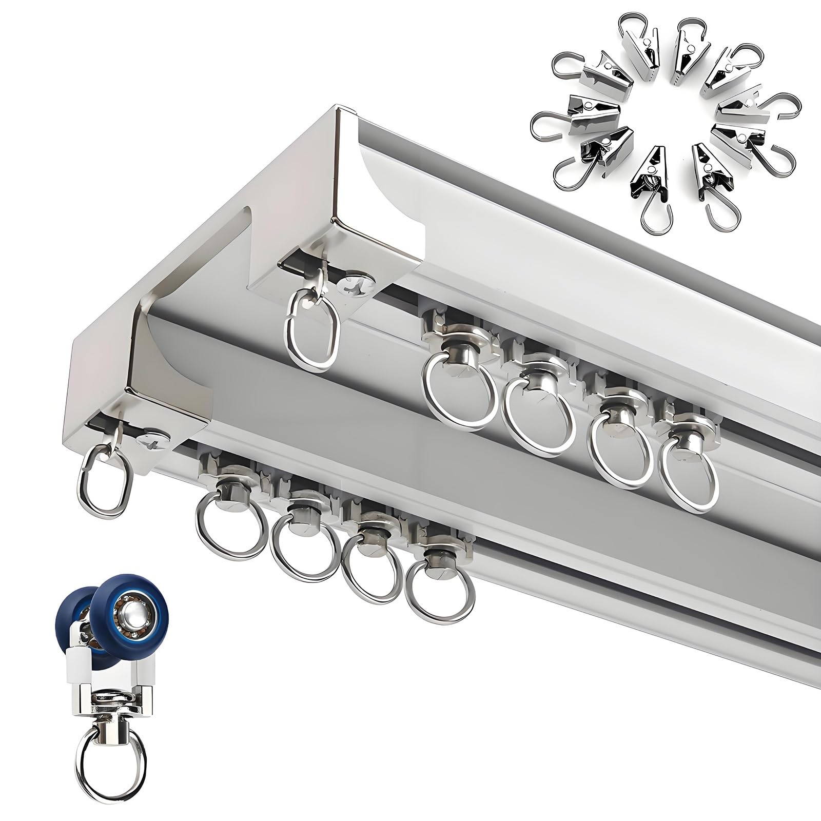 Deckenmontage Vorhangschiene, Gardinen für Schienen Aluminium 2-läufige Gardinenschiene mit Gardinen Clips, Kein Lärm Leises Gleiten für Wohnzimmer, Schlafzimmer, Hotel(White,410cm)