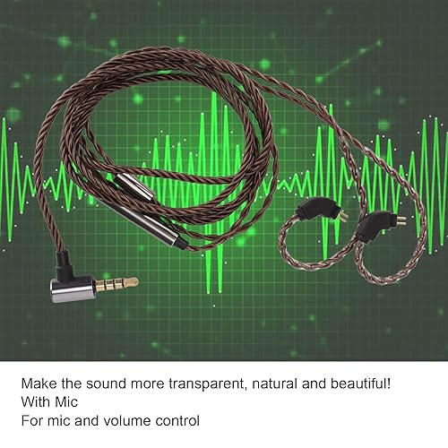 Miniatura 5 de plplaaoo Cable de repuesto para auriculares, cable de audio de repuesto, con micrófono para auriculares de 2 pines de 0.031 in con control de