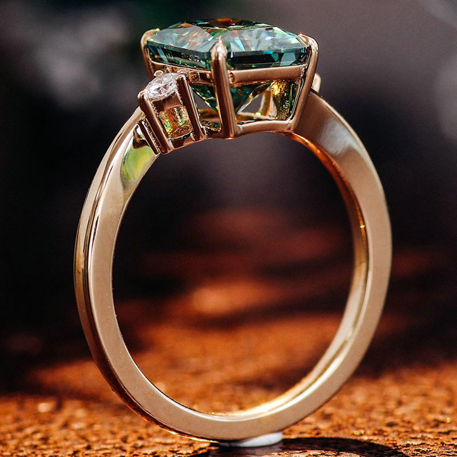 Obrączka ślubna, pierścionek ślubny 14K żółte złoto eleganckie 4 szczęki moissanit prostokątne pierścionki zaręczynowe damskie żółte złoto na obietnicę