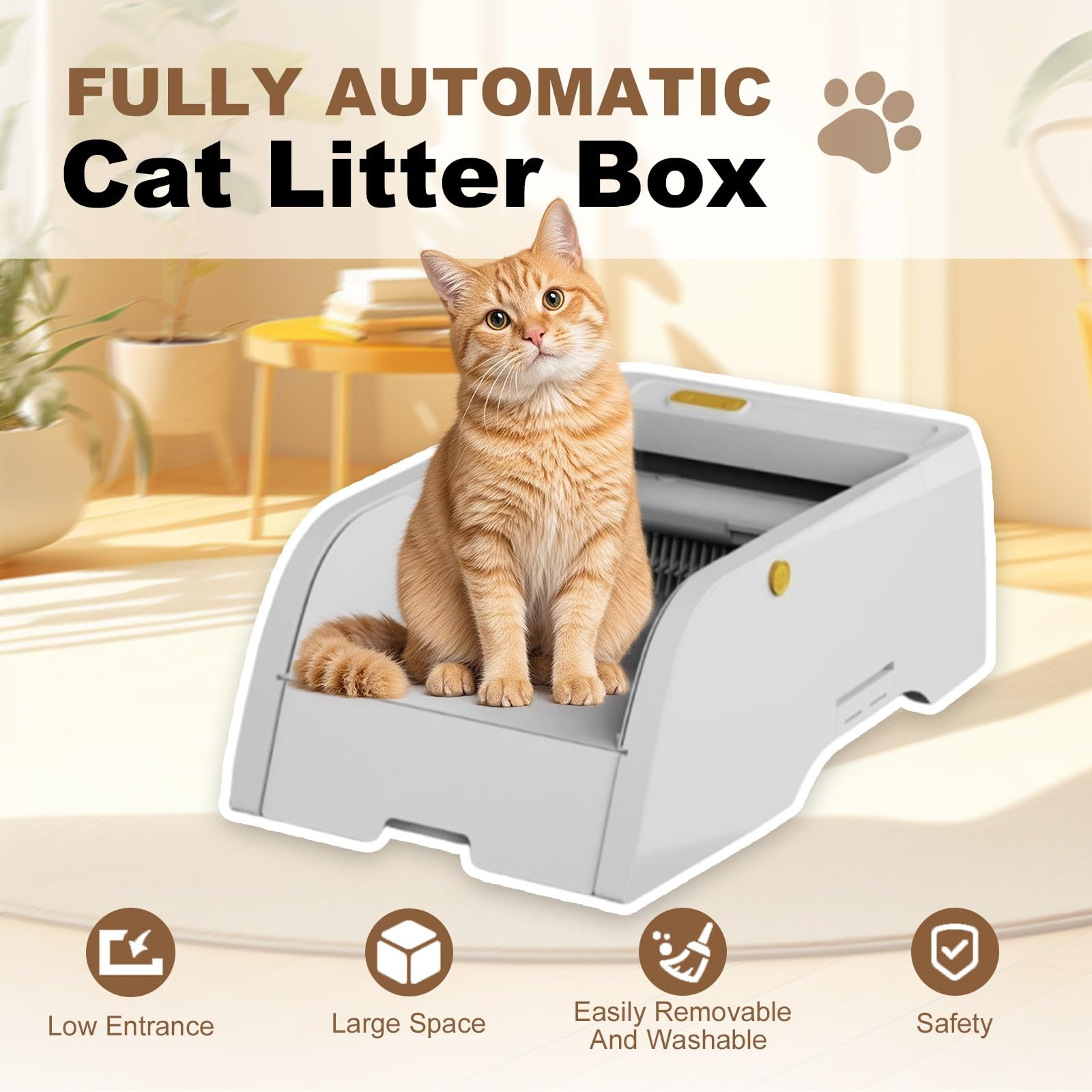 Arenero Autolimpiante para Gatos Mejorado,Arenero Autolimpiante para Gatos Abierto, Gran Capacidad, Control De Olores Arenero, Arenero para Varios Gatos, Inodoro
