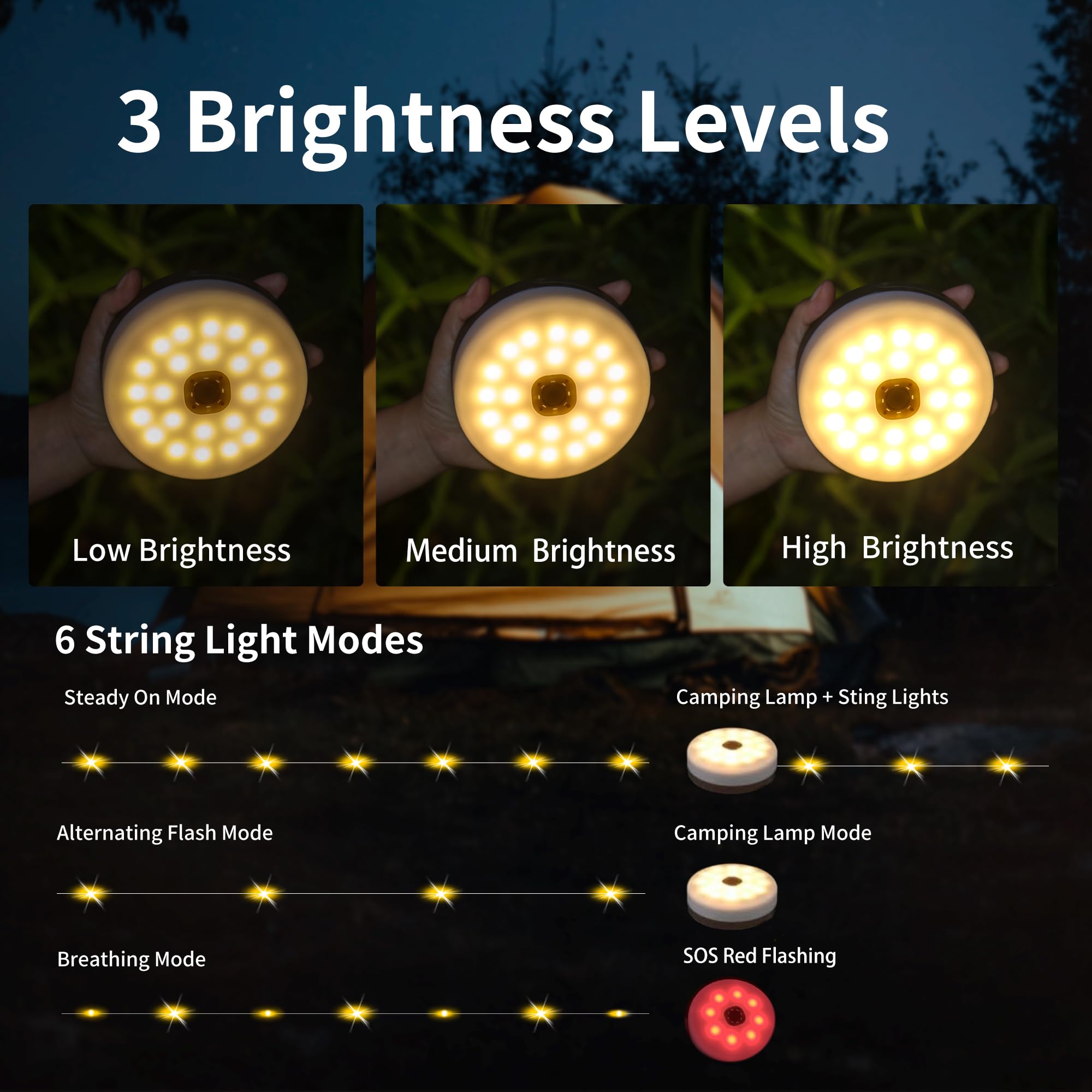 Guirlande lumineuse solaire de camping, 100 LED, rangement rapide, 9 modes d'éclairage, guirlande lumineuse portable étanche pour extérieur, terrasse, jardin, décoration de fête