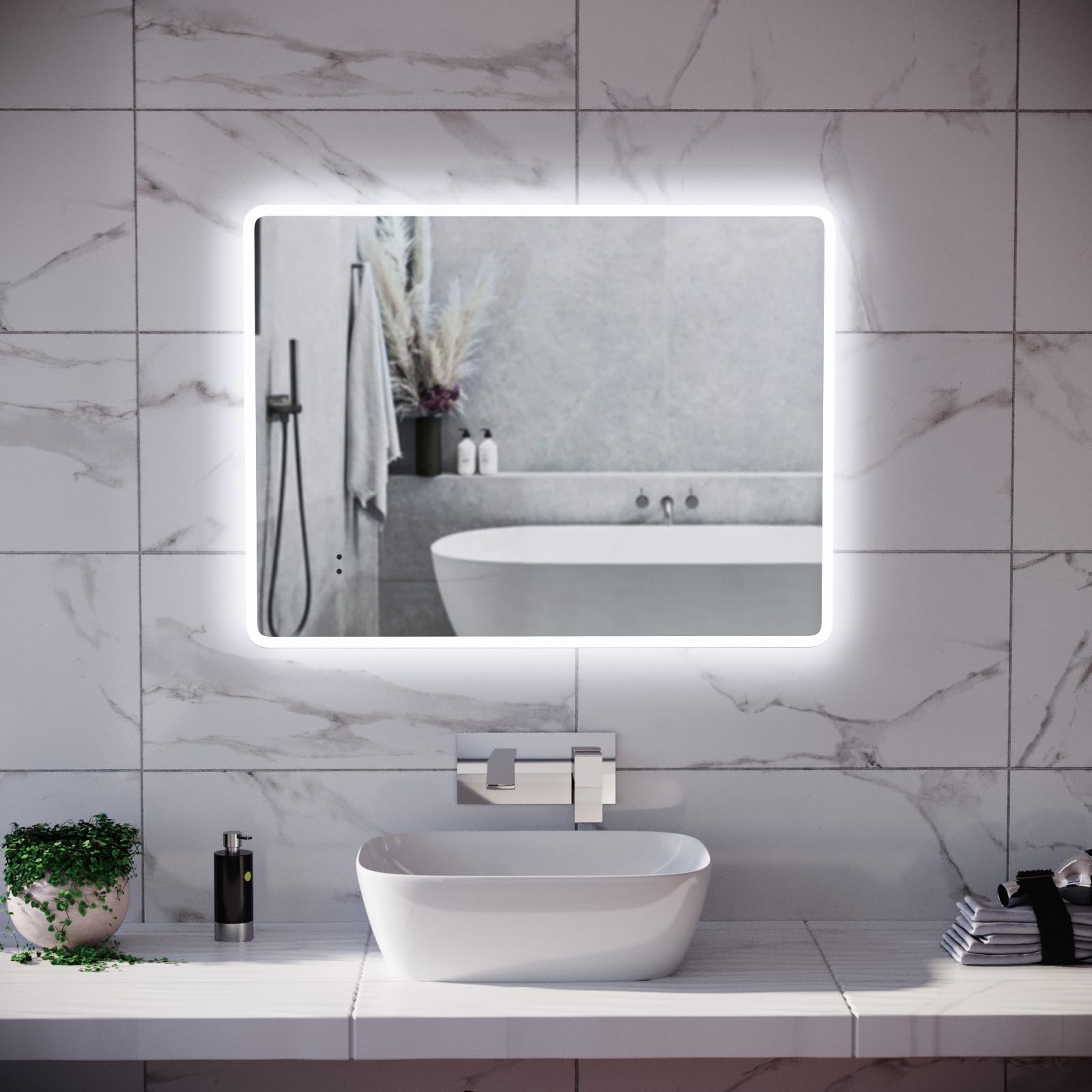 Nes Home Motion Sensor Bathroom LED Mirror Shaver Socket Demister 600 x 800mm