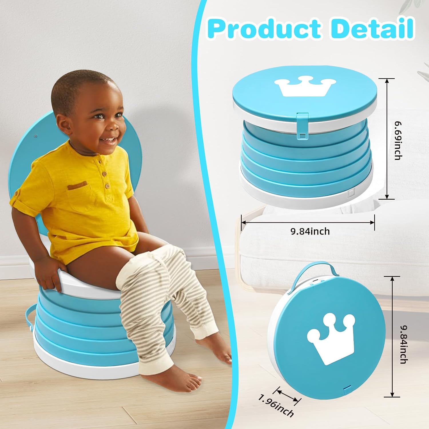 2026 Upgraded Portable Potty Chair for Toddlers with Splash-Proof Design, Foldable Travel Potty with Bag & 30 Refills - Kids Toilet for Car, Camping, Indoor - Easy Clean Baby Potty Training Seat(Blue)