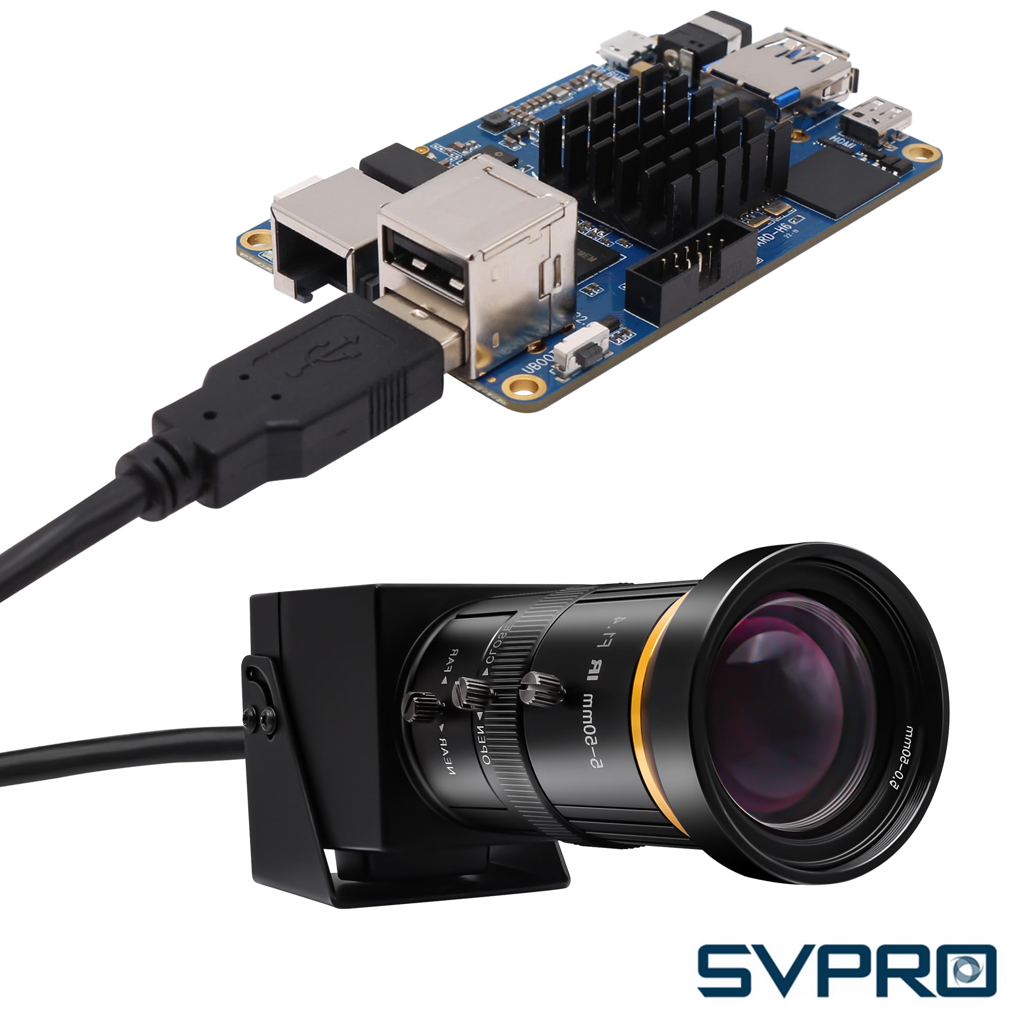 SVPRO Cámara USB de 5 MP 30 FPS con lente teleobjetivo de 5 a 50 mm, zoom óptico de 10X, cámara web de enfoque manual para macro y larga distancia, cámara de computadora con poca luz con sensor IMX335