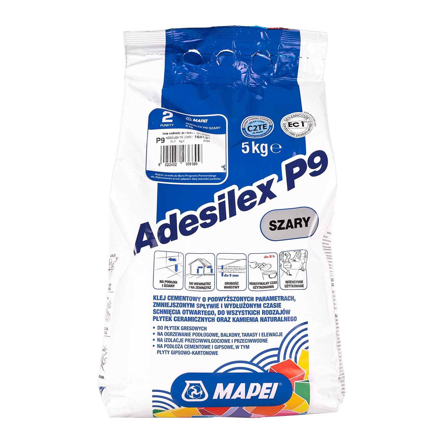 Uniwersalny cementowy klej do płytek i kamienia naturalnego MAPEI ADESILEX P9 szary 5kg