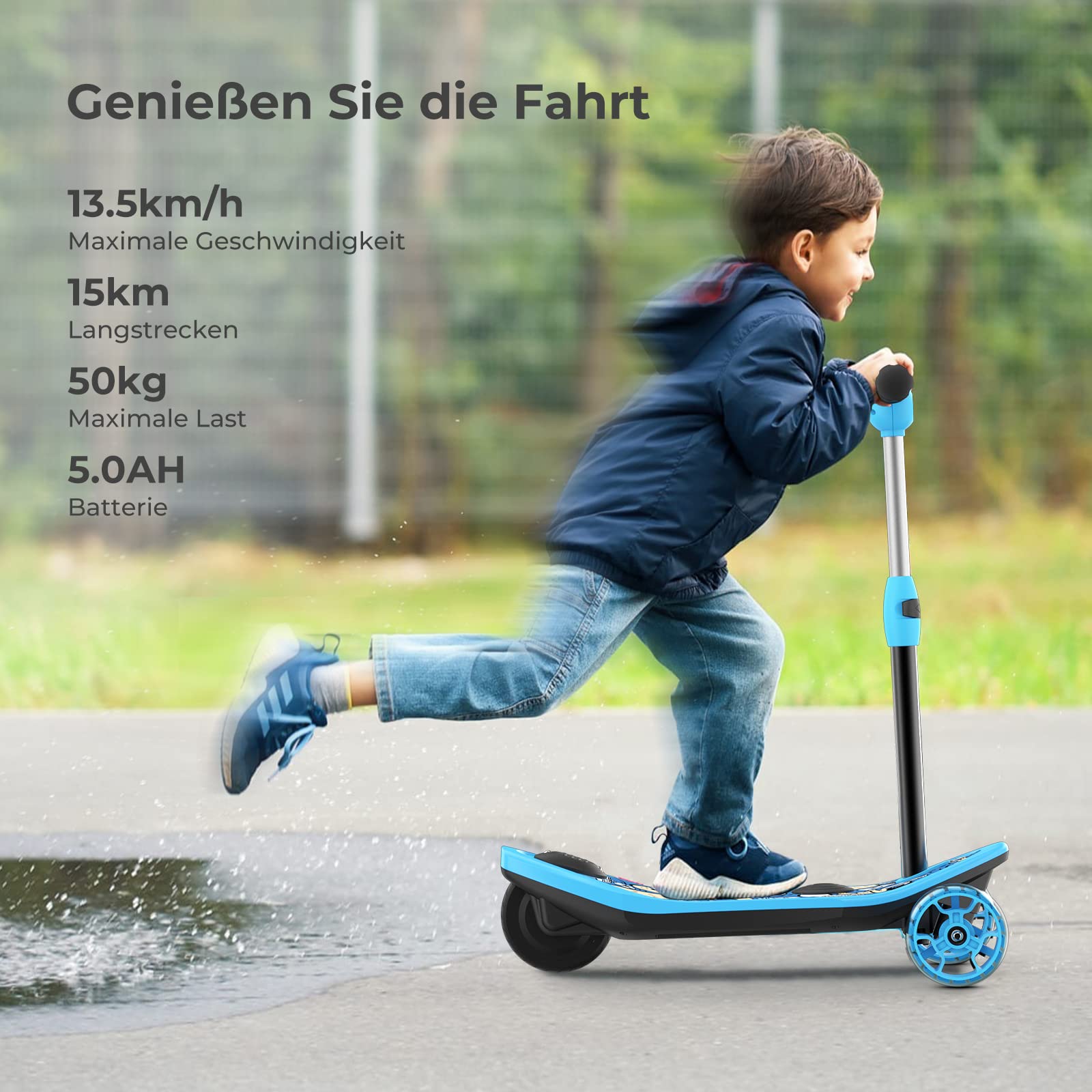 iScooter E-Scooter para niños de 3 a 8 años, 2 en 1 e-Step para niños con batería de 12 V 5 Ah y Efecto de luz, Patinete eléctrico con Ruedas de 5 Pulgadas (15 cm), Patinete Infantil con Rango de