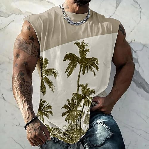 Miniatura 2 de Muscularfit Camisetas gráficas con estampado divertido para hombre, estilo casual, holgadas, sin mangas, cuello redondo, camisetas hawaianas