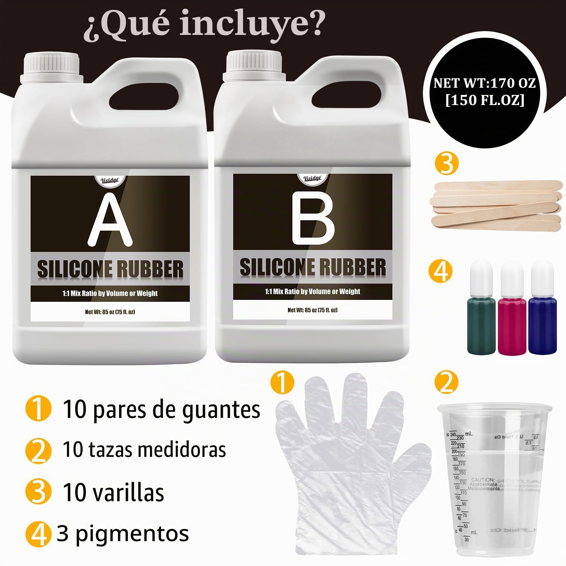 Caucho de silicona líquida – 170 oz / 4,4 L translúcido 15 A silicona líquida para hacer moldes – 1:1 relación de silicona para moldes de silicona, moldes de resina, moldes de velas, fundición