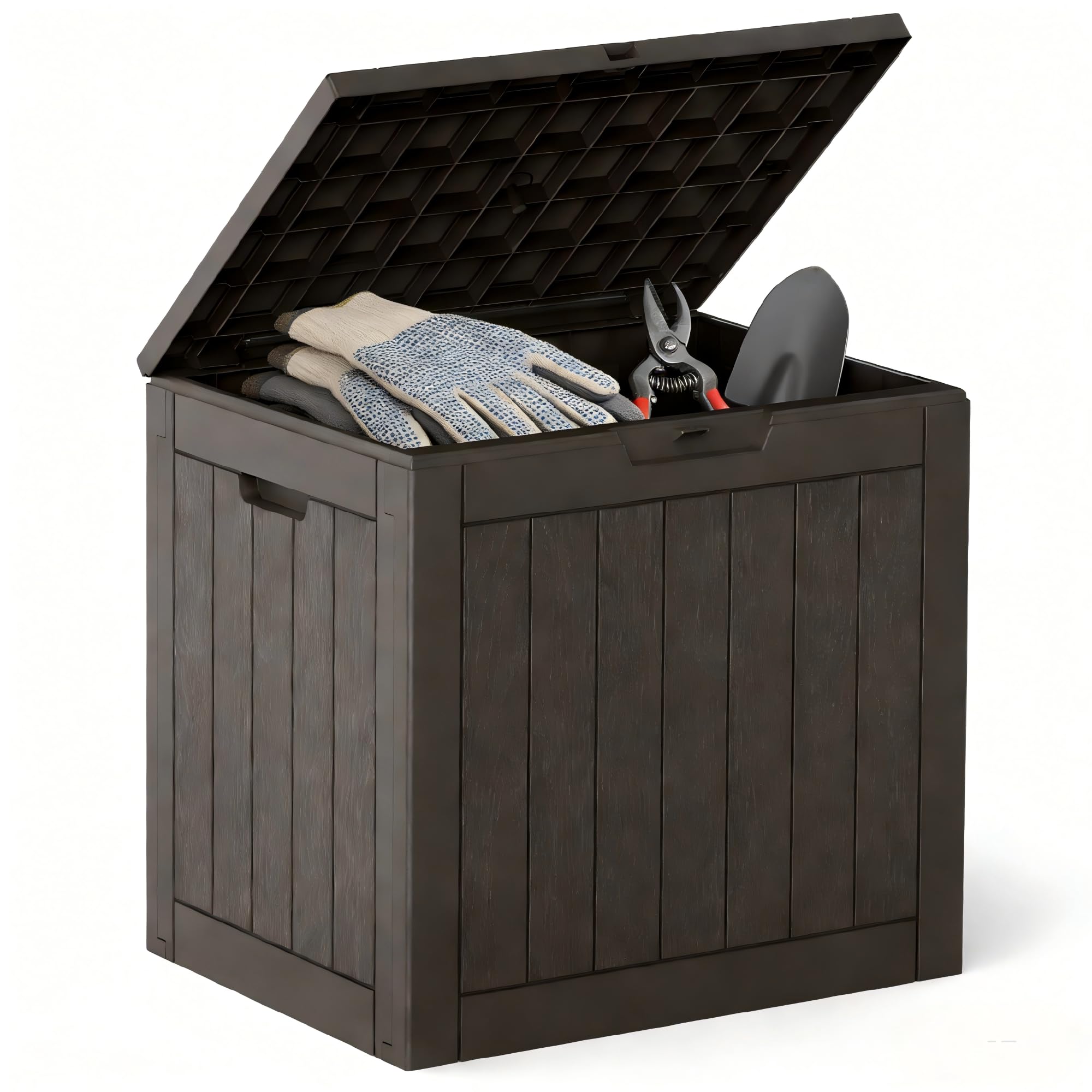 DUMOS 31 Gallon Deck Box, Lockable Outside Storage Box for Outdoor Use, Outside Waterproof Resin Package Delivery Box for Backyard Patio Garden,