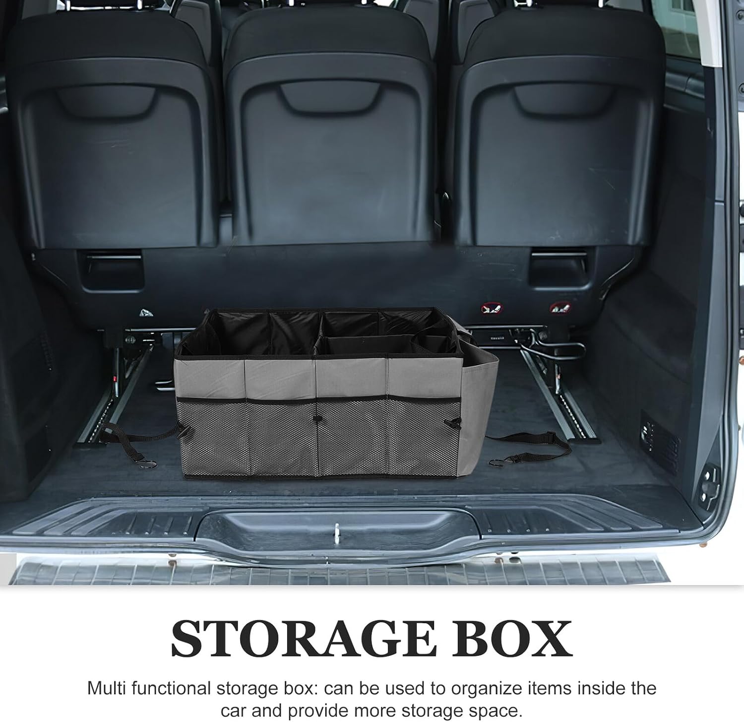 Luxshiny Car Trunk Organizer and Collapsible Storage Box Gray with Multi Compartments for Suv and Sedan, Car Grocery Organizer and Cargo Storage Accessory for Vehicle Interior