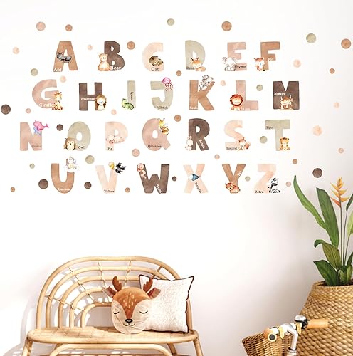 Miniatura 6 de Calcomanías de pared del alfabeto de animales, letras del alfabeto para pared, calcomanías de pared para niños, niñas, dormitorio, educativo, ABC,