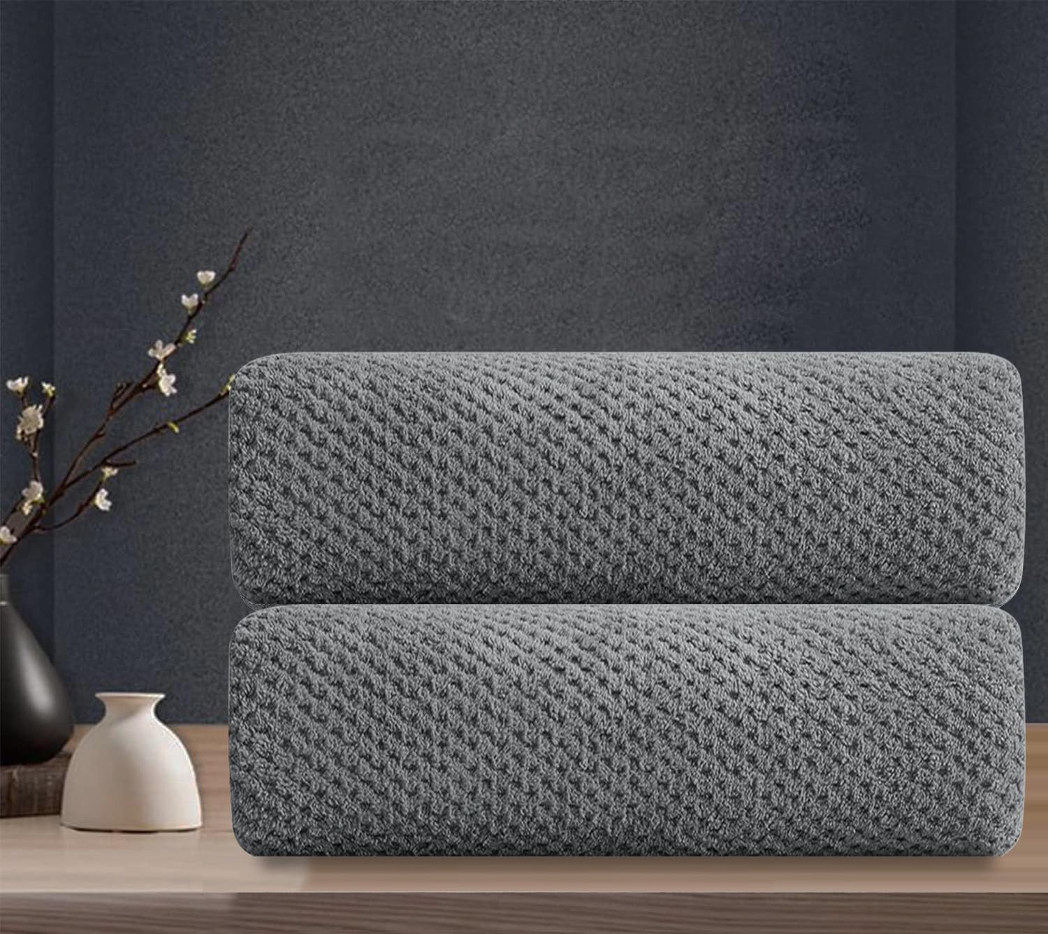 Grey Hand Towels Set 2 Pack-16“x31”,Ultra Soft Microfibers Bathroom Towel Set Highly Absorbent Quick Dry Luxury Premium Towel Lightweight Durable Hand Towel Collection for Hotel Spa Gym Kitchen — image 1