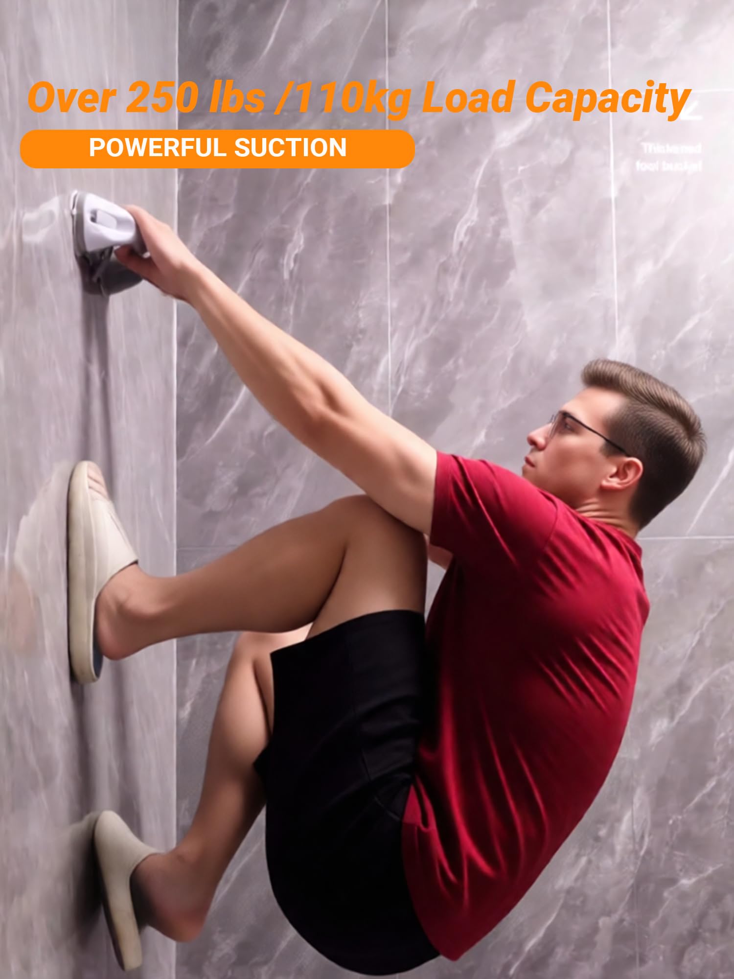 Lot de 2 barres d'appui à ventouse robustes, 3 ventouses, sans perçage, mains courantes de sécurité amovibles pour personnes âgées, handicapées, étanches pour salle de bain, douche, baignoire