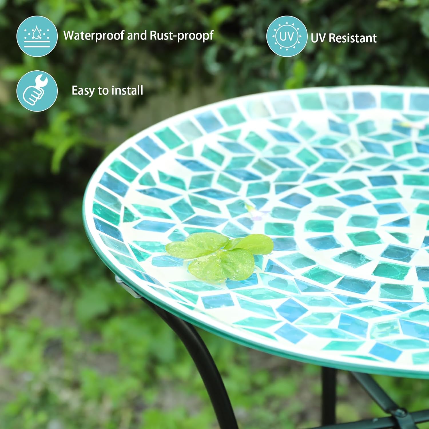 MUMTOP Mosaic Glass Bird Baths, 14 Inch Width Outdoor Garden Bird Bath Bowl with Metal Stand, Unique Glass Birdbaths Bird Feeder for Yard Decor, 19.68 Inch Height