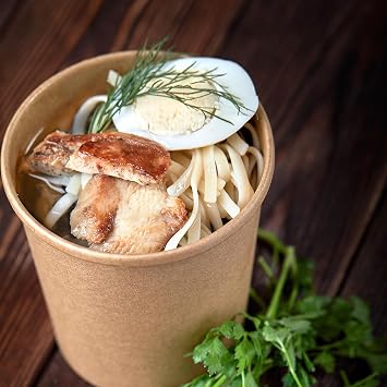 PakTalk Paper Soup Bowls with Lids, Disposable Ice Cream Cups Kraft Paper Soup Bowls 26oz To Go Soup Containers with Lids for Hot Soups, Food Storage, Ice Creams(10 Sets, 26 oz)