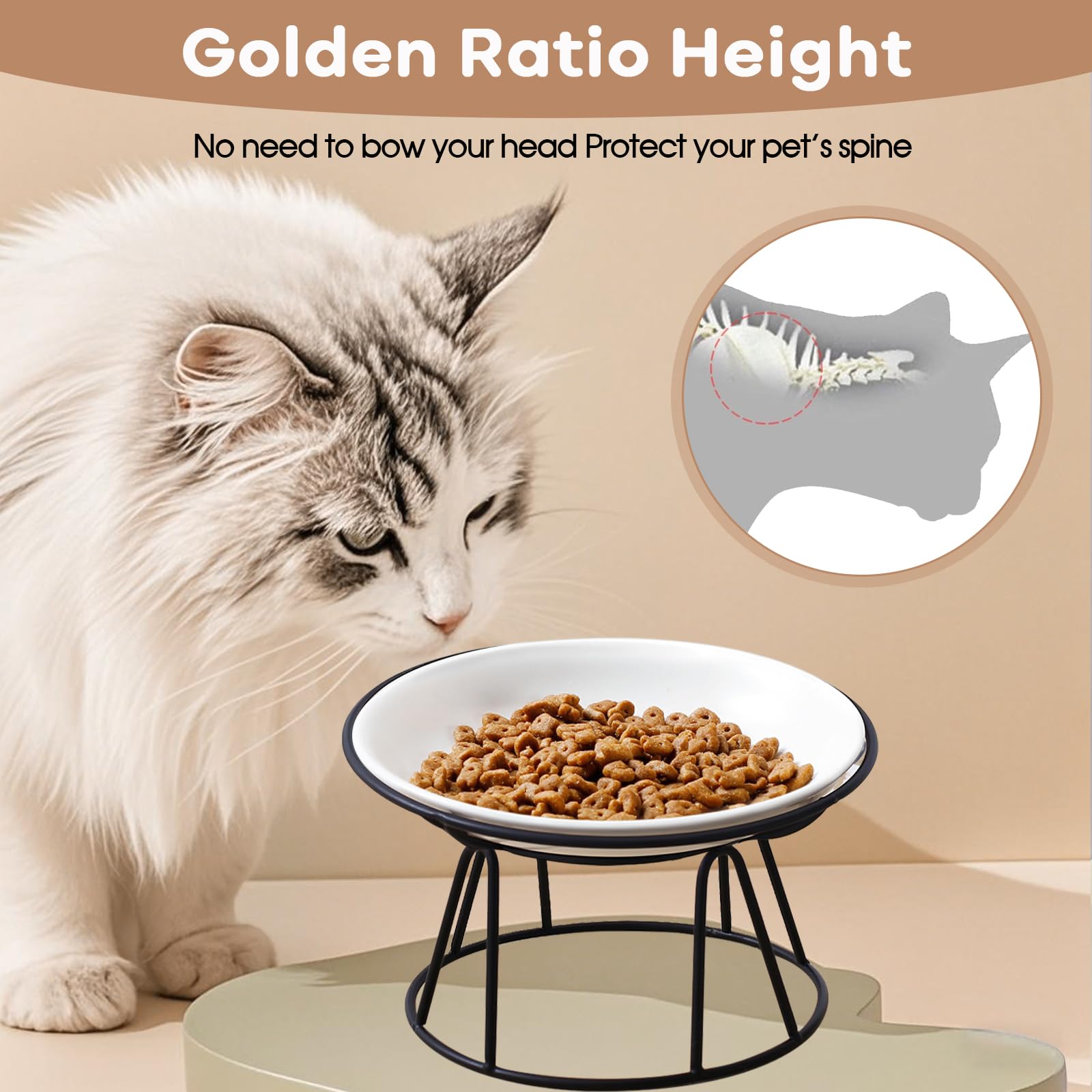 Yeqqzq Elevated Cat Bowls, Raised Ceramic Cat Dish with Metal Stand, Pet Feeder Bowls for Indoor Cats Kitten - Image 3