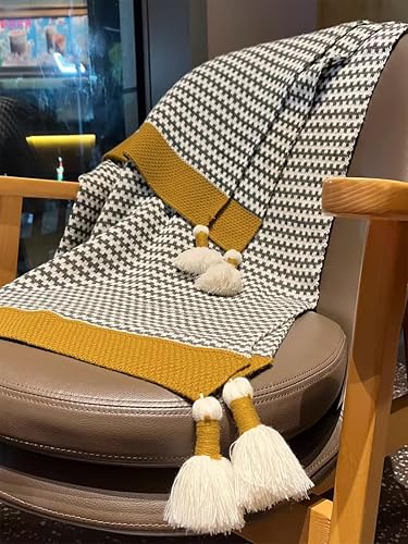 Grey Striped Throw Blanket with Tassels, Knitted Soft Boho Blanket