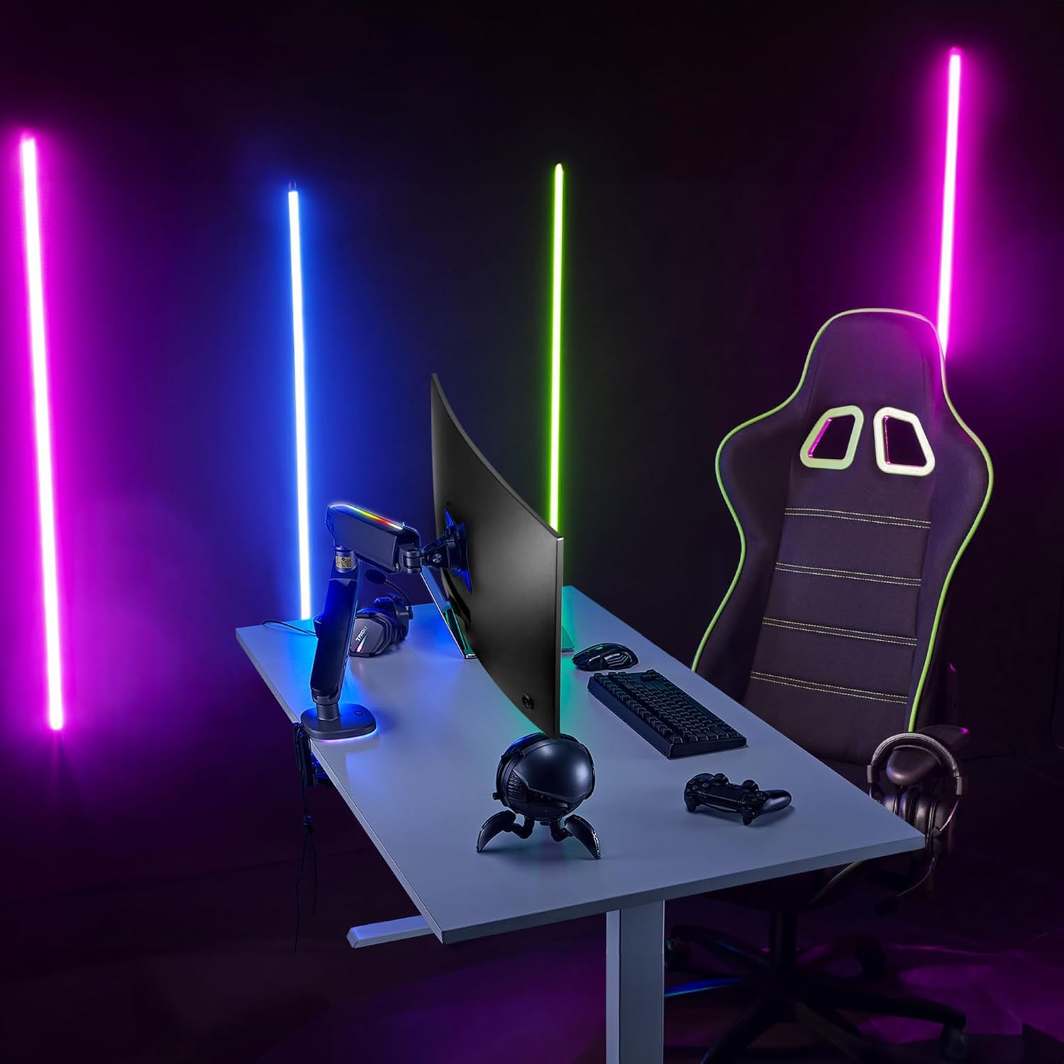 AVLT Single 27”-45” RGB Gaming Monitor Arm Desk Mount Built-in 20 Lighting Modes Touch Button Control Fits Flat/Curved/Ultrawide Screens Height Swivel Tilt Rotation Adjustable Stand -Dark Gray