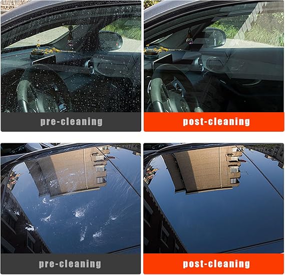 Augeny Car Windshield Cleaning Tool, Microfiber Window Cleaner Set with 4 Washable and Reusable Cloth Pad Head, Detachable & Unbreakable Handle and Spray Bottle, Universal Car Glass Cleaner Kit