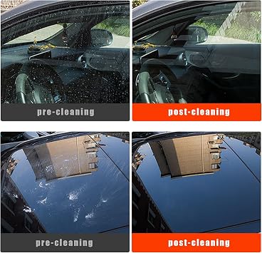 Augeny Car Windshield Cleaning Tool, Microfiber Window Cleaner Set with 4 Washable and Reusable Cloth Pad Head, Detachable & Unbreakable Handle and Spray Bottle, Universal Car Glass Cleaner Kit