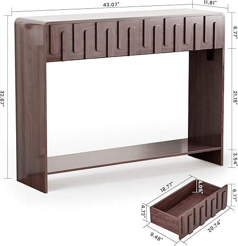 Miniatura 2 de Mesa consola con 2 cajones, mesa de sofá de madera de 43 pulgadas detrás del sofá, mesas de entrada estrechas de granja con estante de