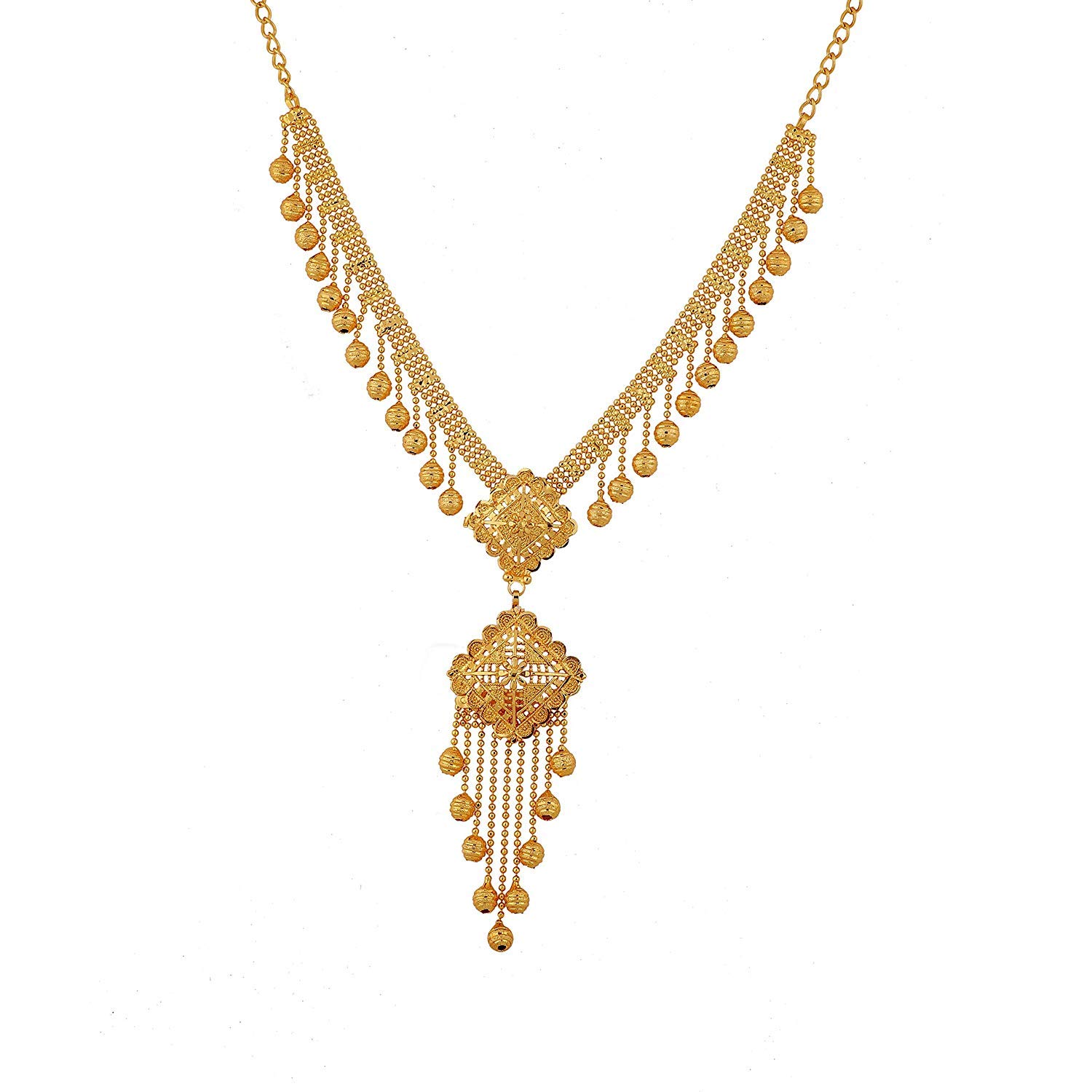 Manikya Golden Brass Bridal Collection Traditional Necklace Jewellery Set with Matching Earrings for Women (B082NZF39G) Amazon Price History, Amazon Price Tracker