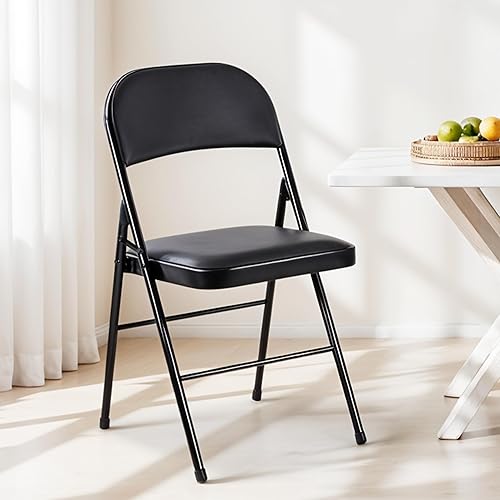 Miniatura 7 de Simple Deluxe Paquete de 2 sillas plegables con asientos acolchados de cuero y marco de metal duradero, cómodas, plegables, portátiles, eventos