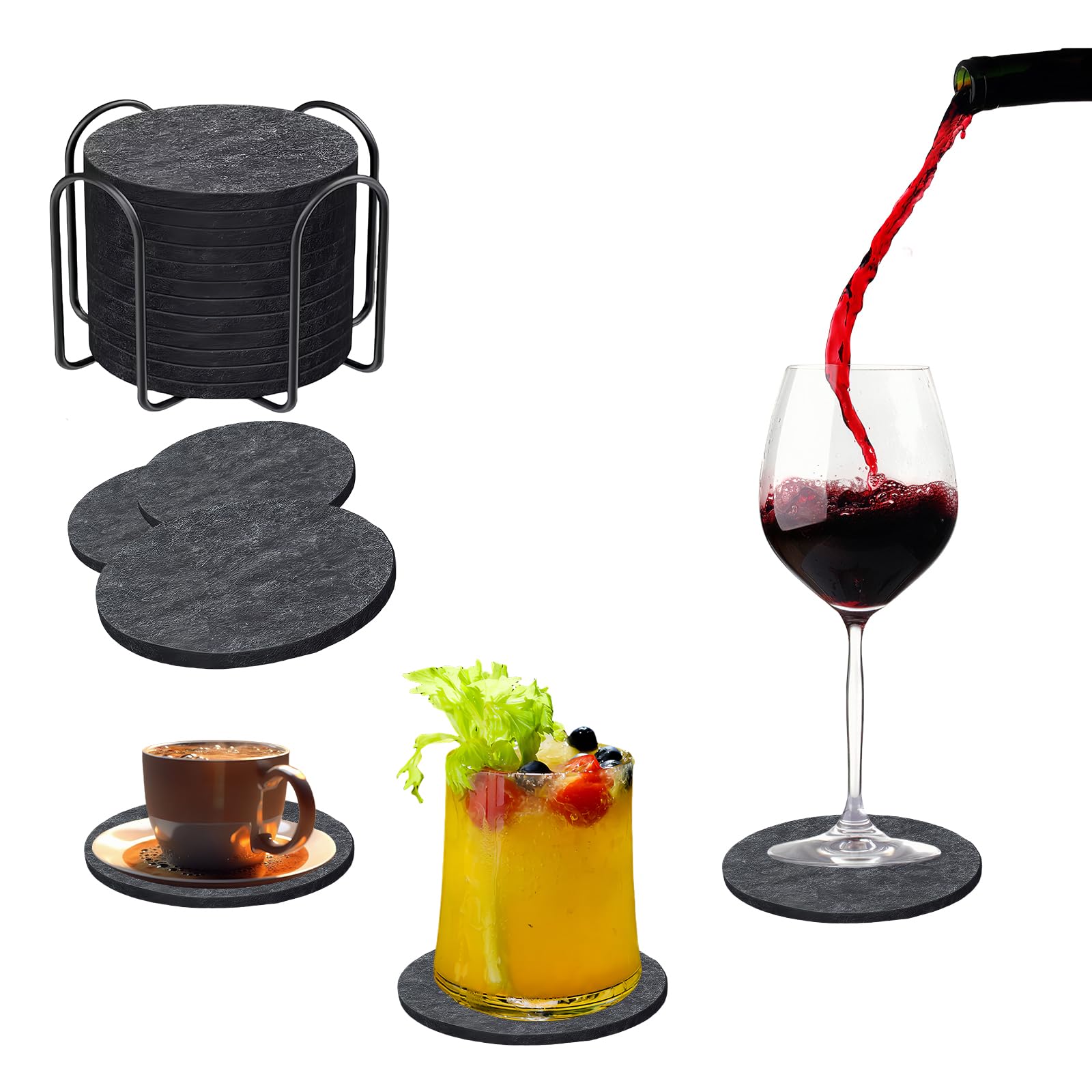 Juego de 14 Posavasos Originales y Absorbentes de Fieltro, Coasters para Proteger Mesas y Muebles, Ideal para Vasos, Tazas y Bebidas, FHISKUNYU