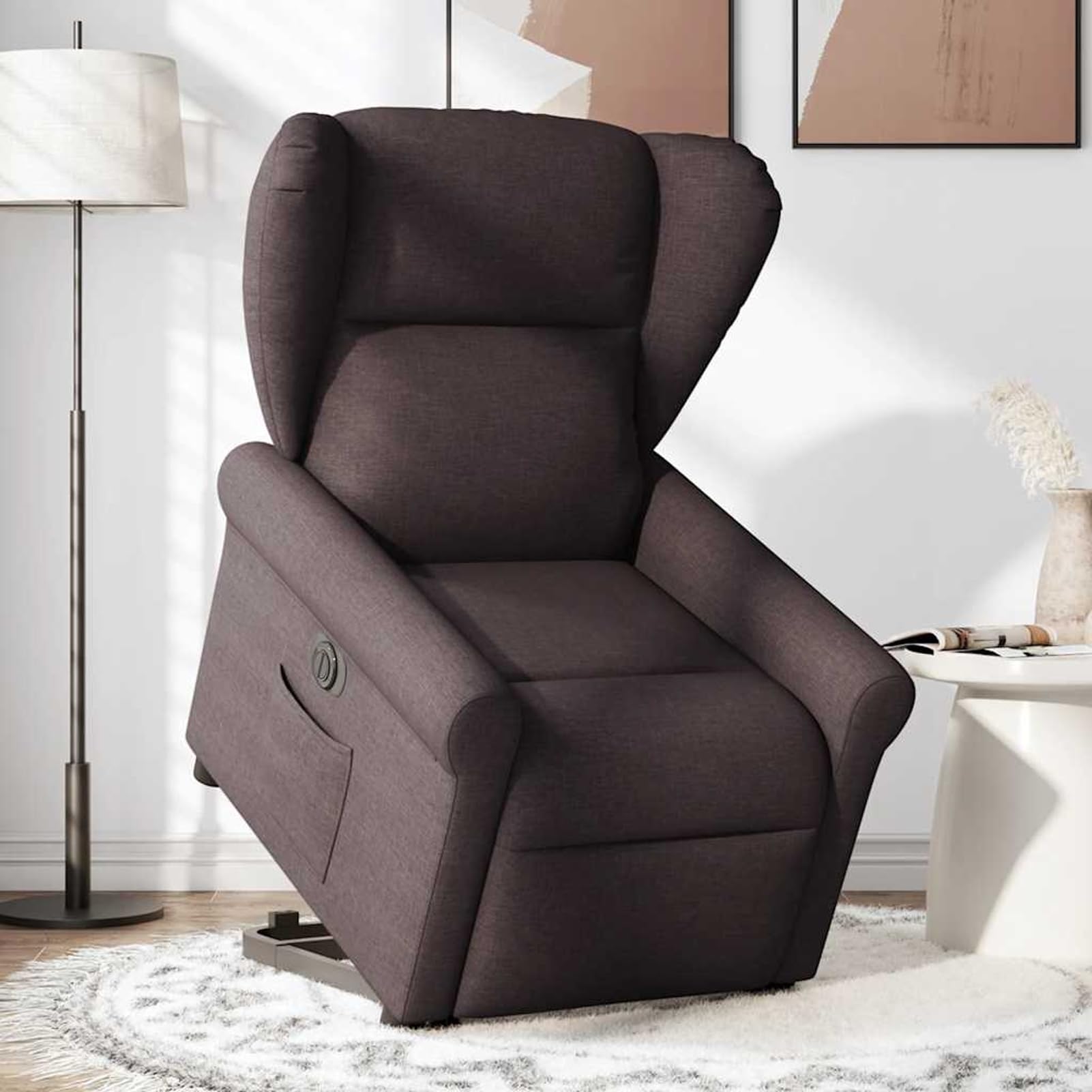 Gecheer Relaxsessel mit Aufstehhilfe Elektrisch Dunkelbraun Stoff Relaxsessel Fernsehsessel Lesesessel für Wohnzimmer Schlafzimmer Leseecke Gästezimmer