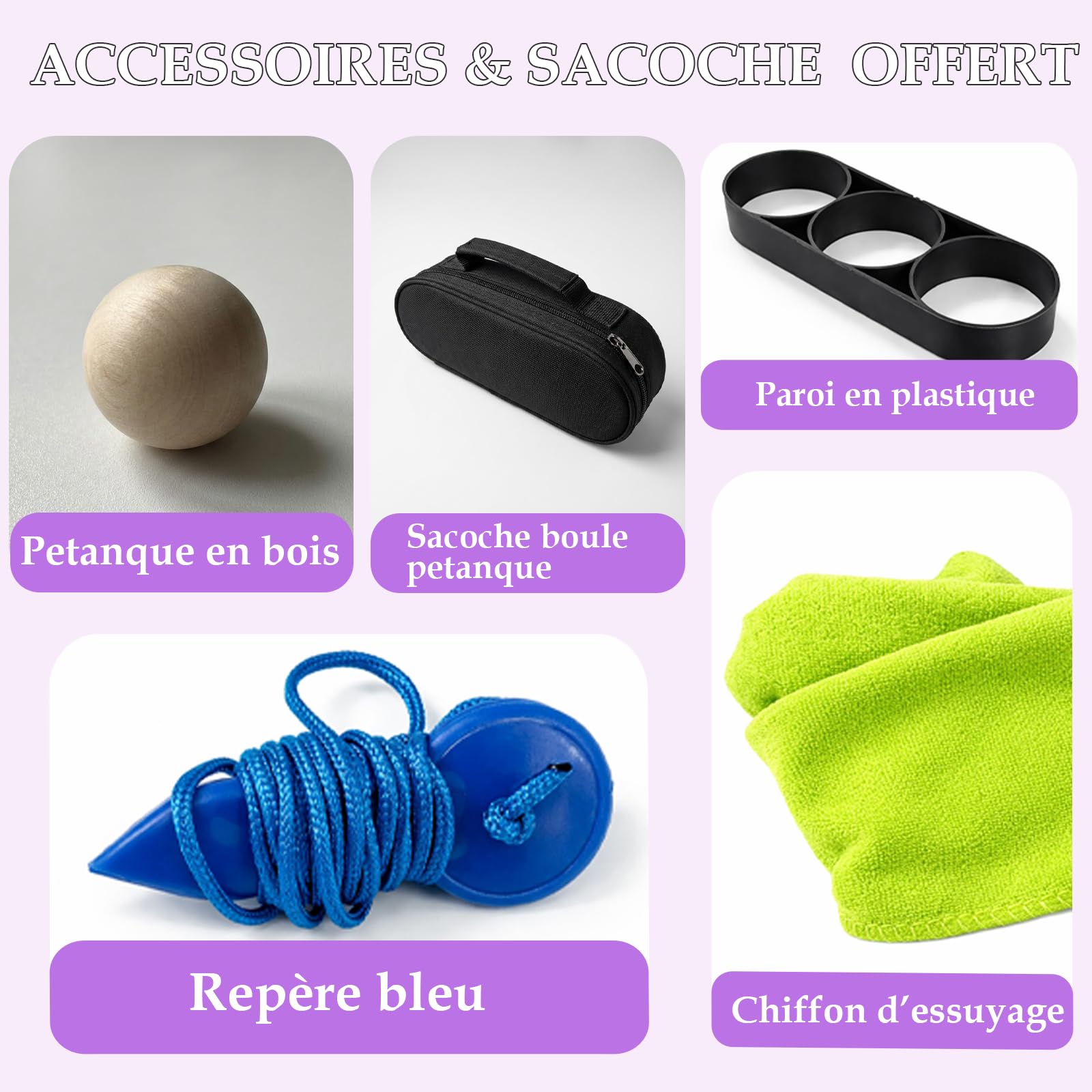 Boule de Pétanque Personnalisée 720g - Triplette avec Accessoires (Cochonnet, Sacoche, Mesureur) - Idée Cadeau pour Fête des Pères et Mères, Retraite, Anniversaire (Modèle Couronne de Fleurs)