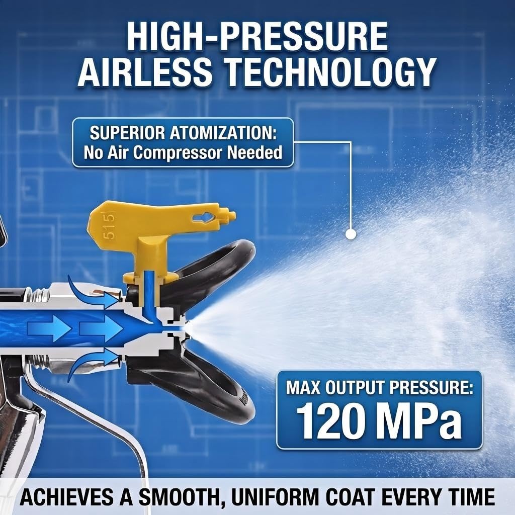 Pulverizador de pintura sin aire de alta presión, 1600 W, 120 MPa, pulverizador eléctrico con manguera de 16.4 pies y tolva de 0.66 galones, pulverizador de pintura de látex a base de agua para