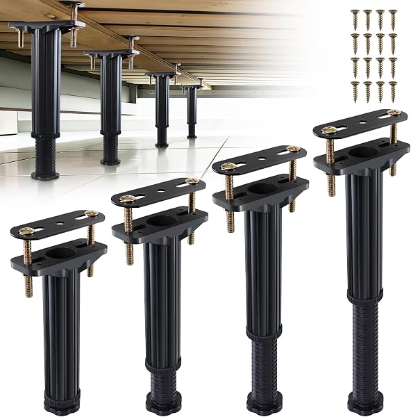 LOSCHEN 4 piedini regolabili in altezza 19,6 – 33,2 cm, piedini di supporto centrali altamente resistenti per letti, doghe e mobili, piedini di ricambio per stabilizzazione - 1