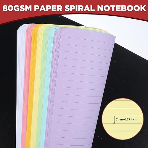 Miniatura 6 de 8 Pack Spiral Notebook 5 x 7 Black PVC Cover College Ruled Journals, 100 Sheets200 Pages 7 Colors Vibrant Lined Paper Memo Pads for Learning