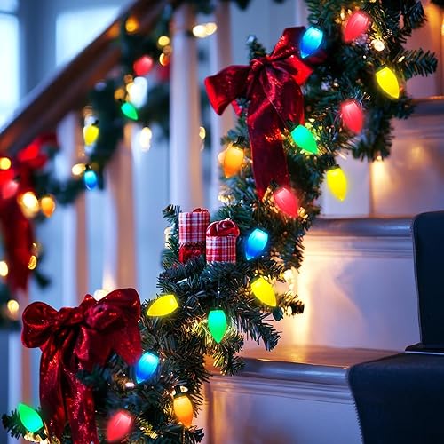 Miniatura 6 de 35 luces LED C9 de Navidad, 24.5 pies C9 luces LED de Navidad vintage, tira de luces de Navidad enchufables impermeables para interiores y