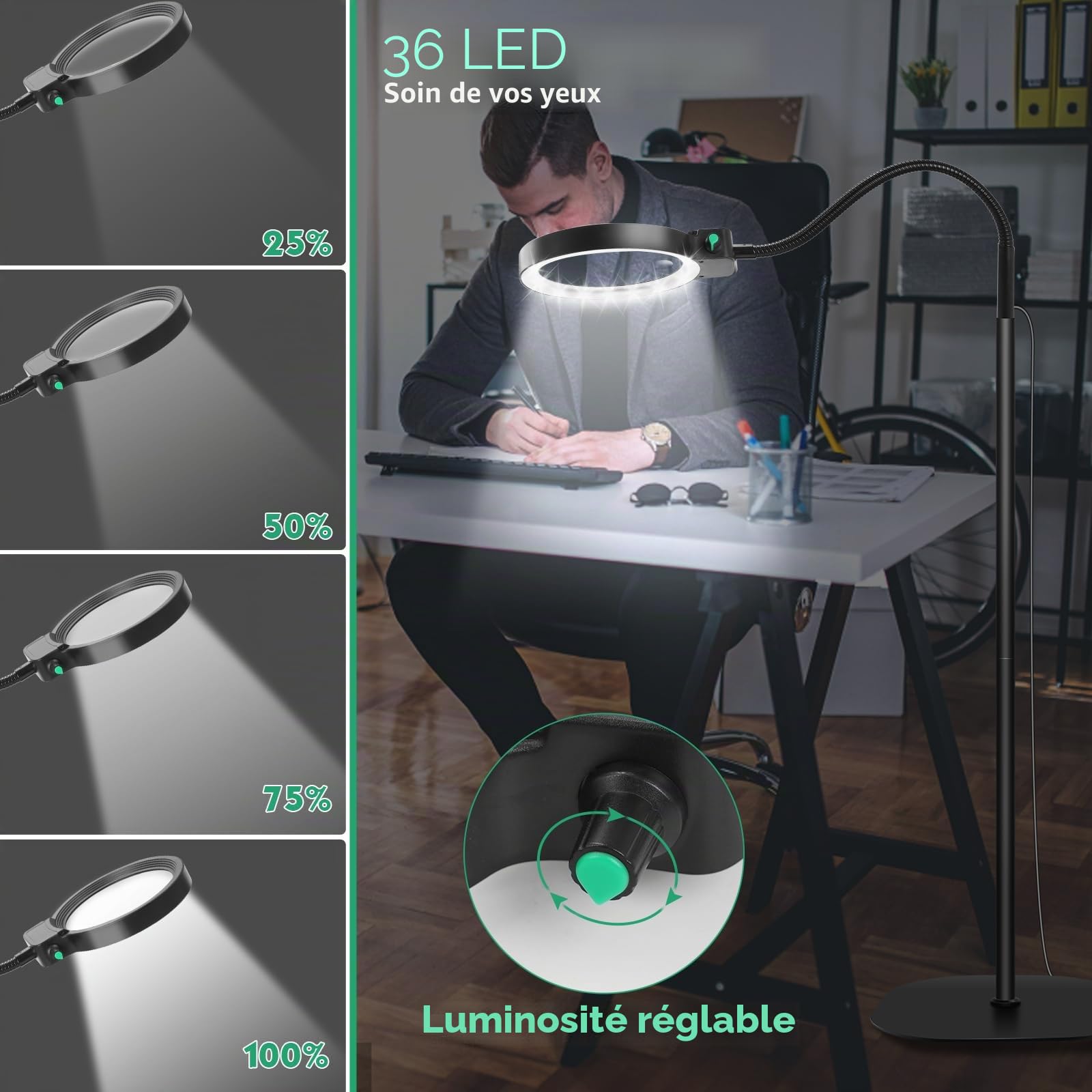 NZQXJXZ 2 en 1 Loupe de Lecture avec Lumière et Support