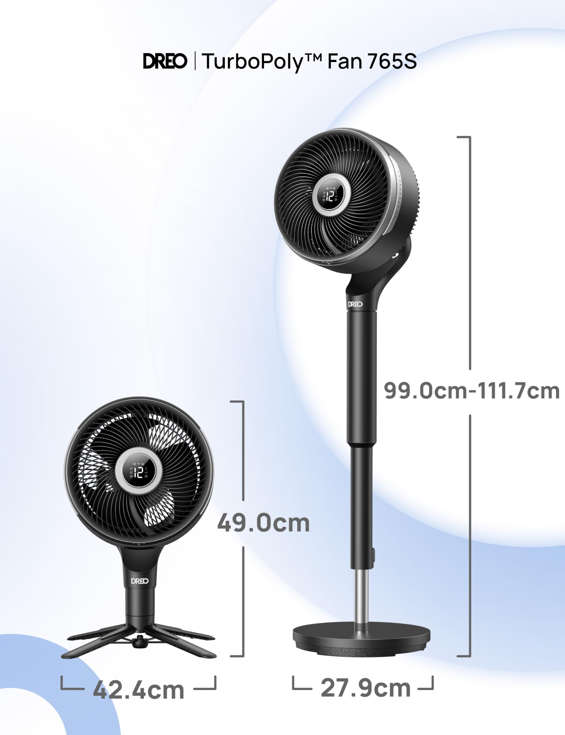DREO Smart-Ventilator Standventilator 150°+100° Oszillation 36,6 m CirculAir-Reichweite leiser DC-Motor 12 Stufen 6 Modi 20 dB Fernbedienung 12-h-Timer
