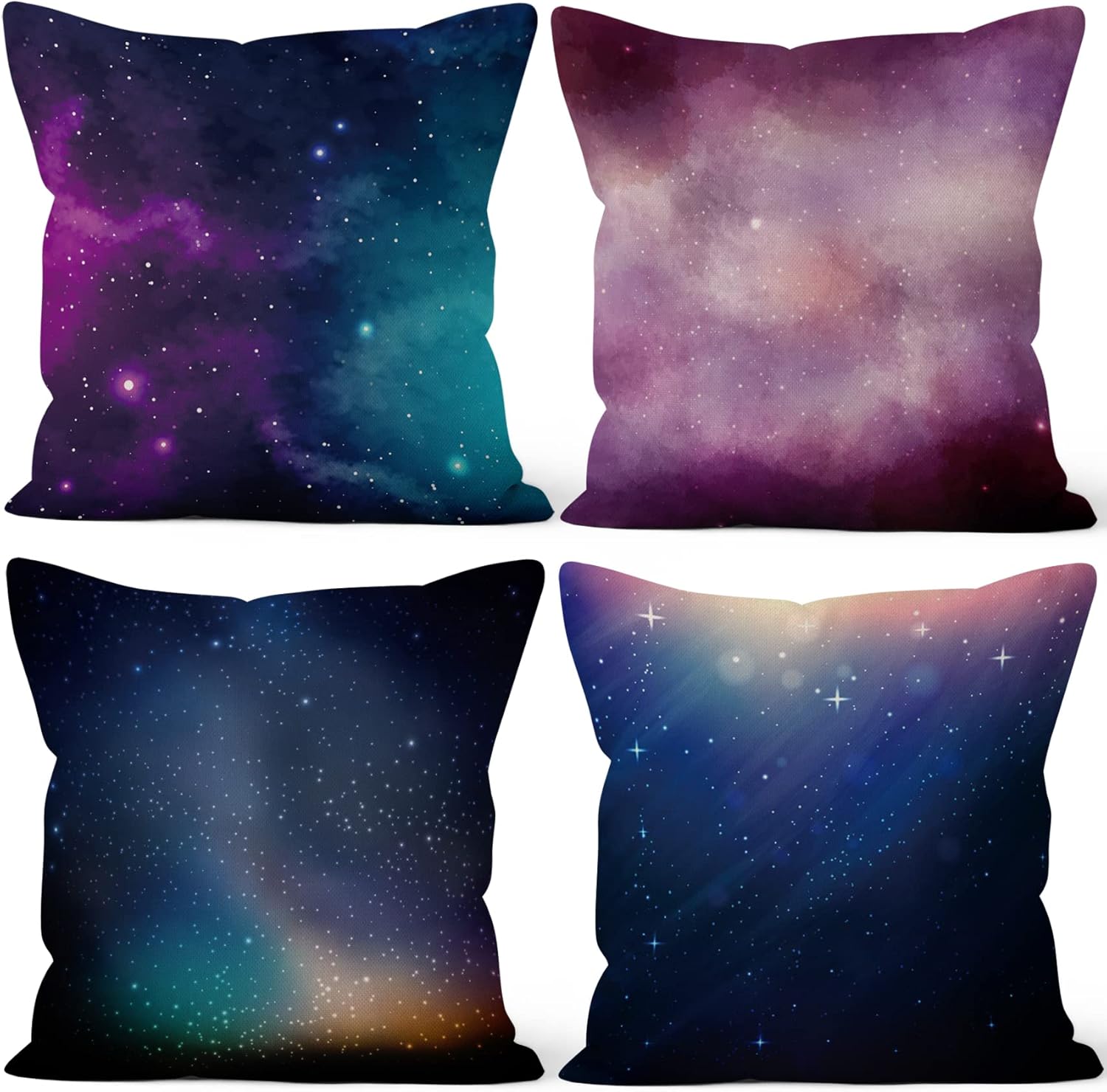 Yeele 18x18inches Galaxy Throw Pillow Covers Universe Space Nebula Starry Sky Pattern Decorative Pillow Case Set of 4 Square Linen Cushion Case for Sofa Couch Bedroom Outdoor Home Decors