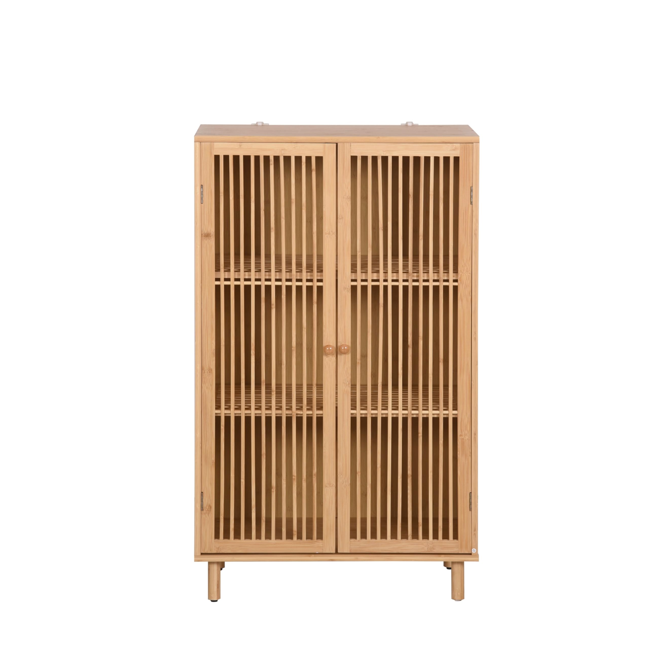 Beistellschrank mit 2 Türen Bambusschrank Kommode Schrank aus Bambus mit 3 Ablageflächen Aufbewahrungsschrank 110x66x40cm Natural