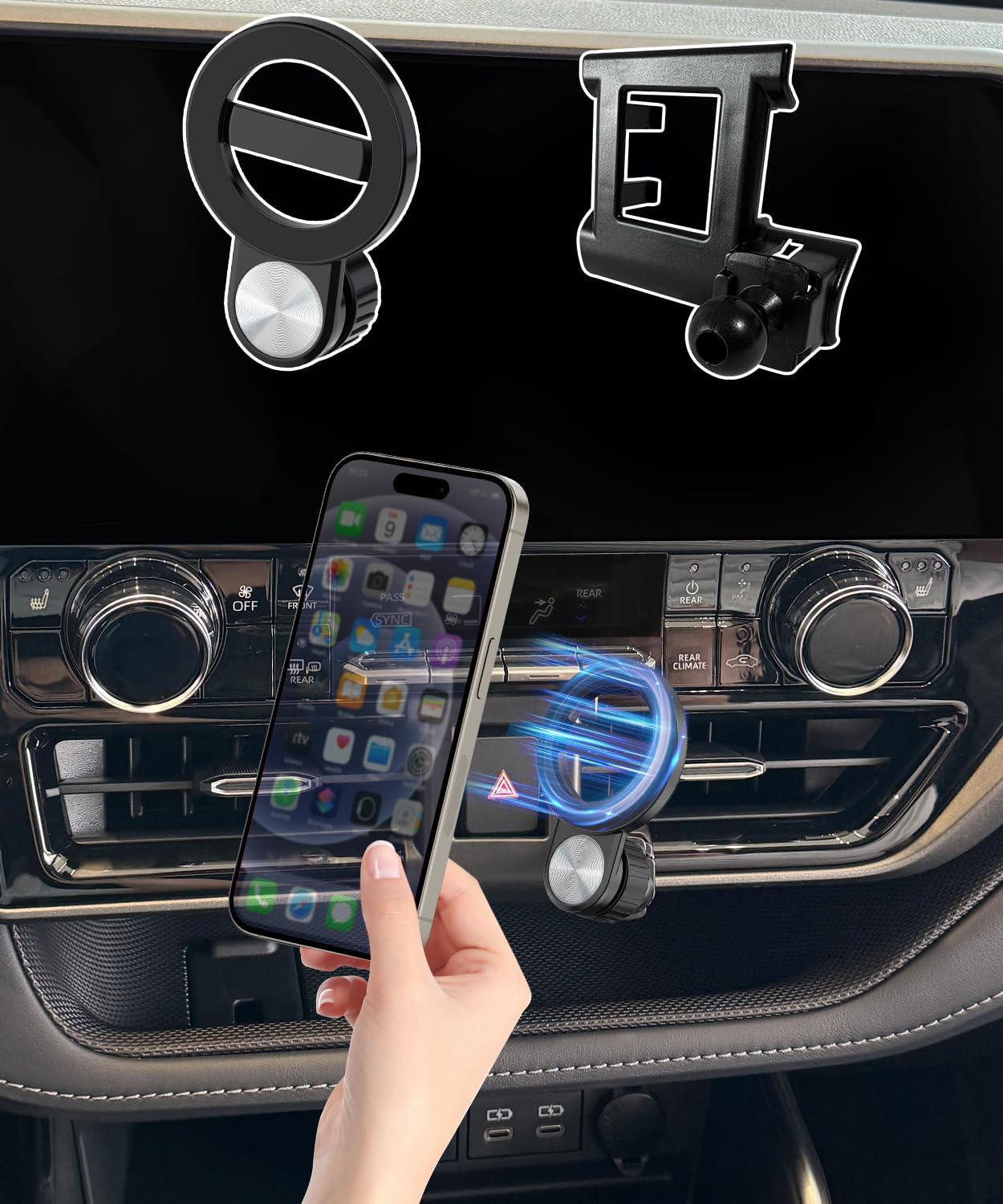 Car Phone Holder for Toyota Highlander 2020-2026 Auto Accessories, Cell Phone Mount Compatible with MagSafe, 360° Rotation, Hands Free Not Affect Air Vent