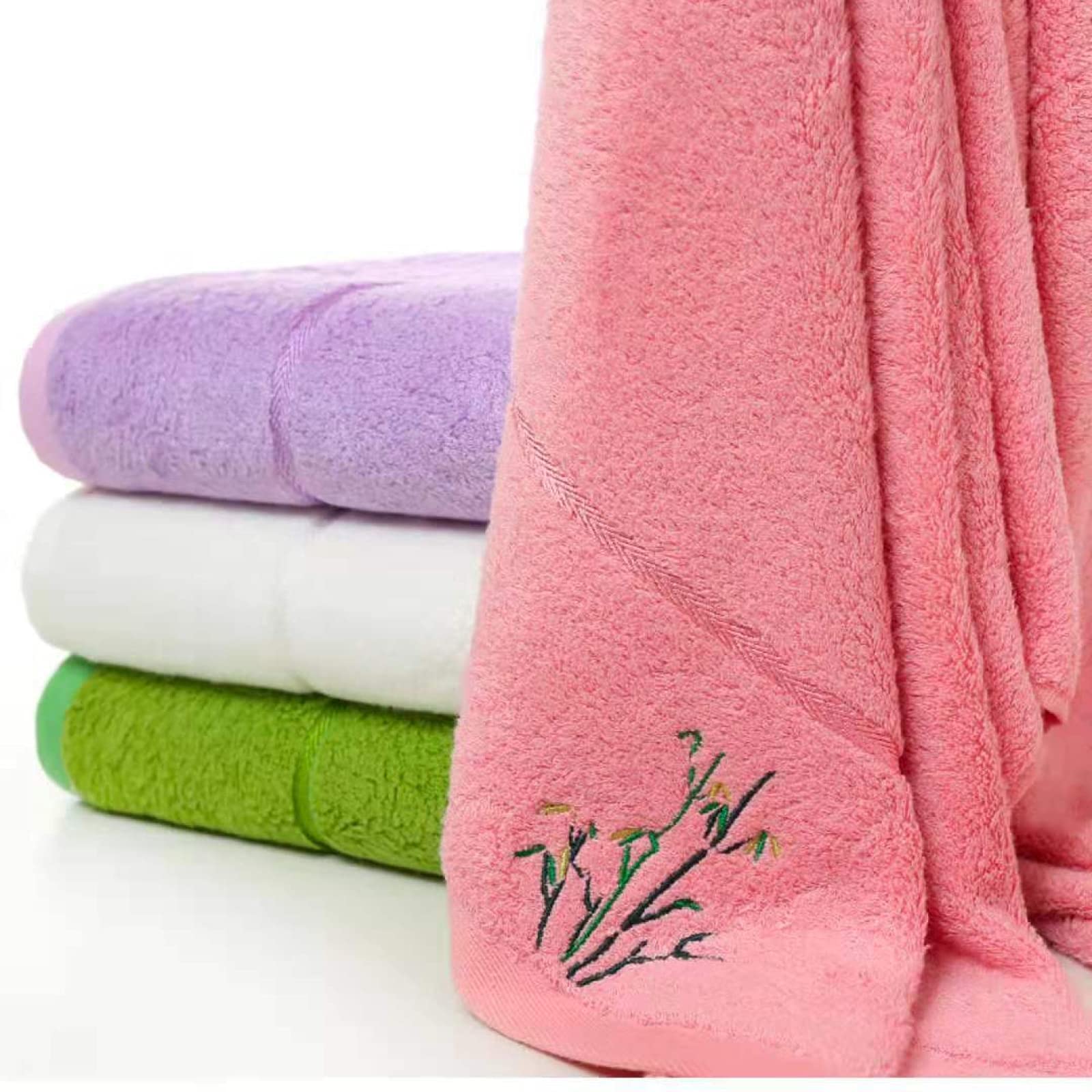 Juego De 3 Toallas De Algodón Egipcio De 35X75/70X140 Cm, Toalla De Baño Bordada De Fibra De Bambú con Estampado Floral.,Rose-35 * 75/70 * 140 cm