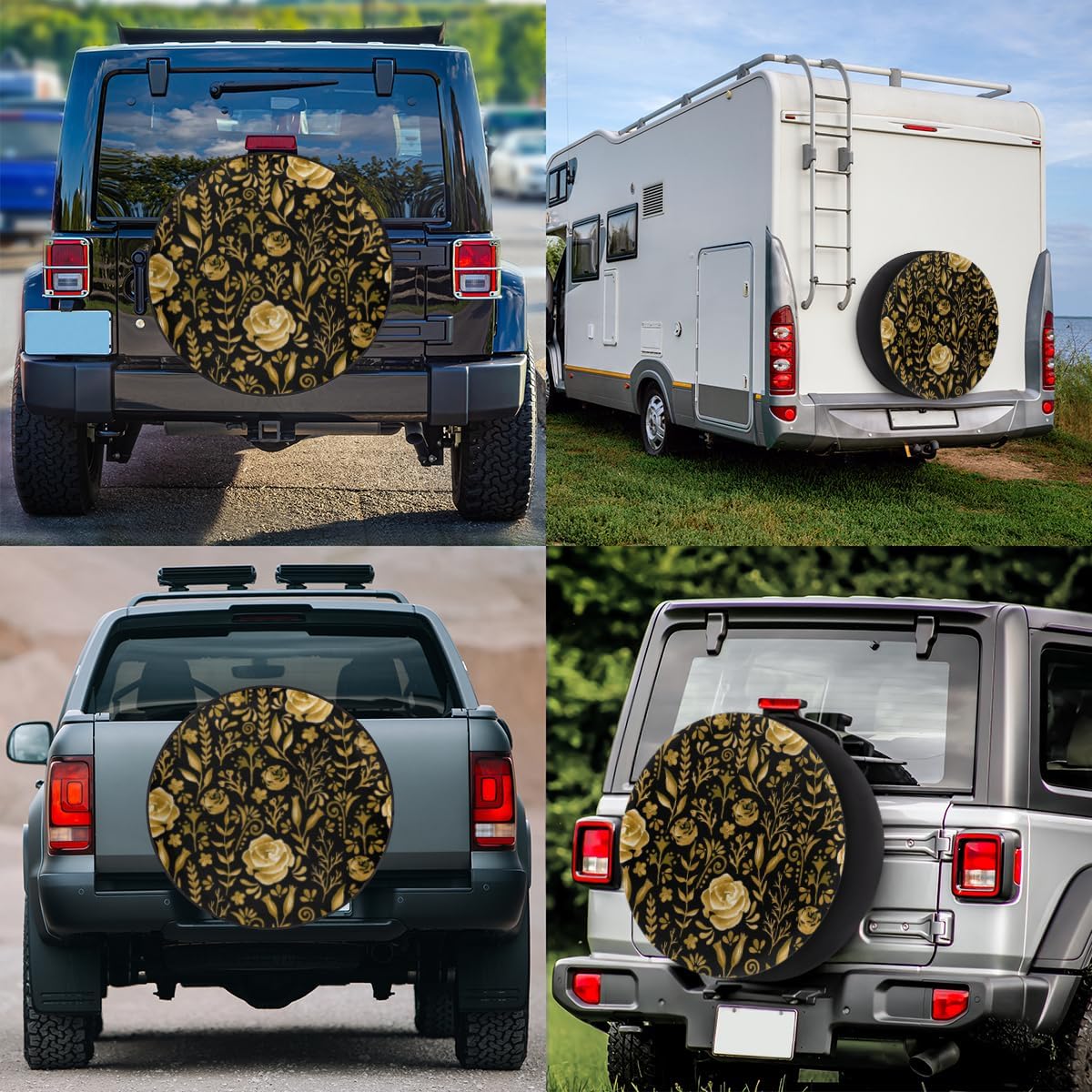 Tropical Flower Tire Covers Portable Spare Tire Cover Soft Durable Waterproof Dustproof Set of 4 Bags 15 Inches for Car Truck SUV Trailer Camper