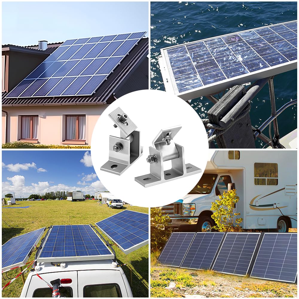 4 Pezzi Staffa per Pannello Solare, Staffe per Pannelli Fotovoltaici Pannello Solare Regolabile da 0 a 60 Gradi Staffa in Lega di Alluminio per Pannello Solare per Tetti, Camper e Barche