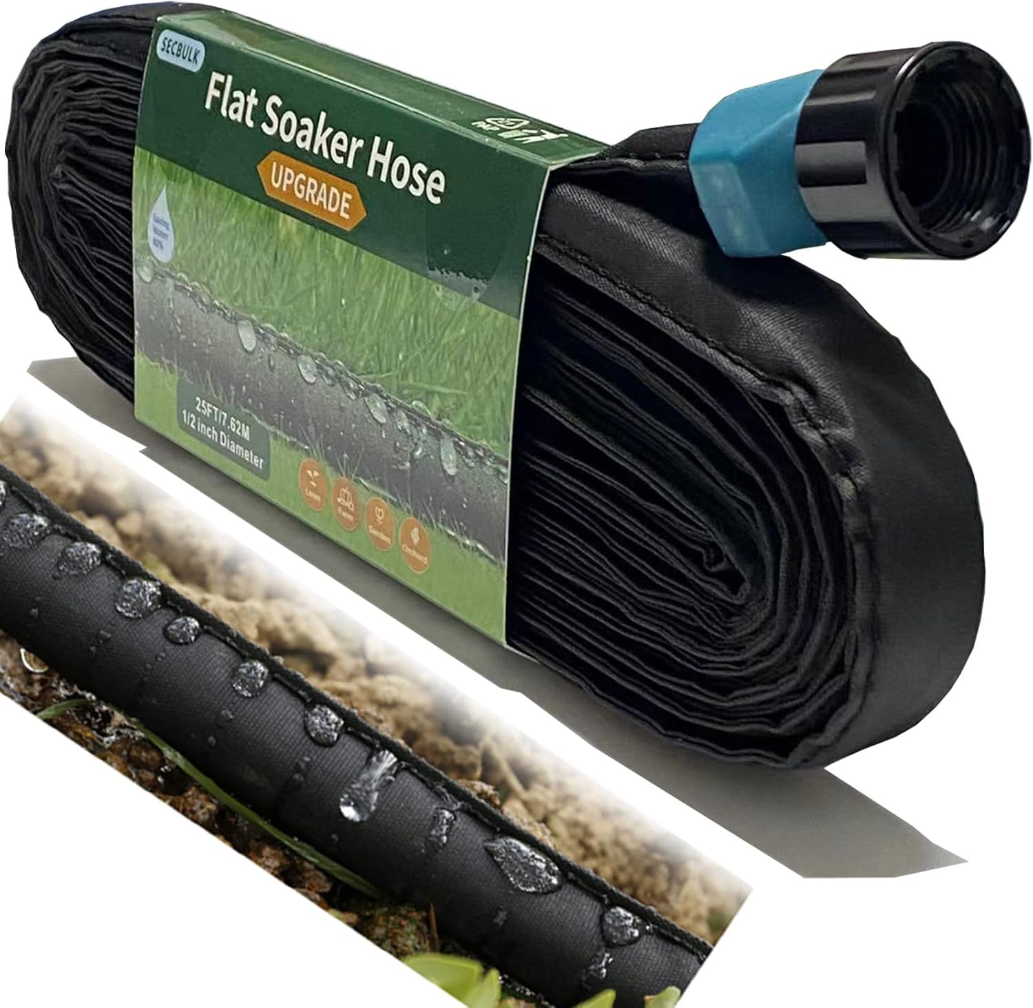 Secbulk Flat Soaker Hose for Garden Beds 10 25 50 75 ft, 25