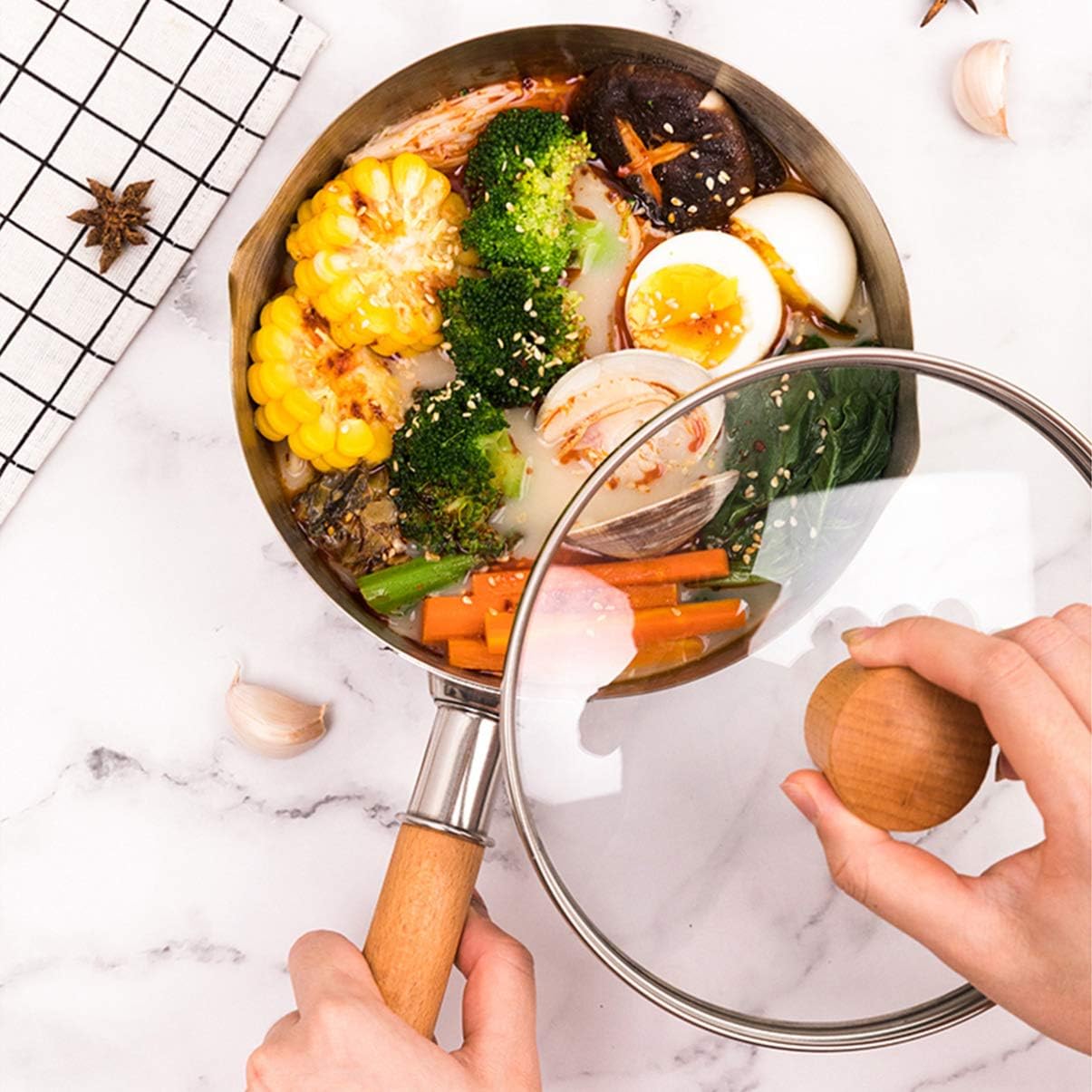 1 Set Stainless Steel Milk Pot Pan Heating Stew Pot Butter Warmer Cooking Bowl Serving Saucepan Pan Instant Noodle Pot with Lid