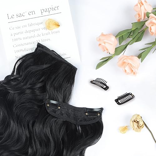 Miniatura 7 de Vigorous Extensiones de cabello sintético con pinzas, 4 unidades, extensiones de cabello sintético largo ondulado con mezcla de rubio negro para