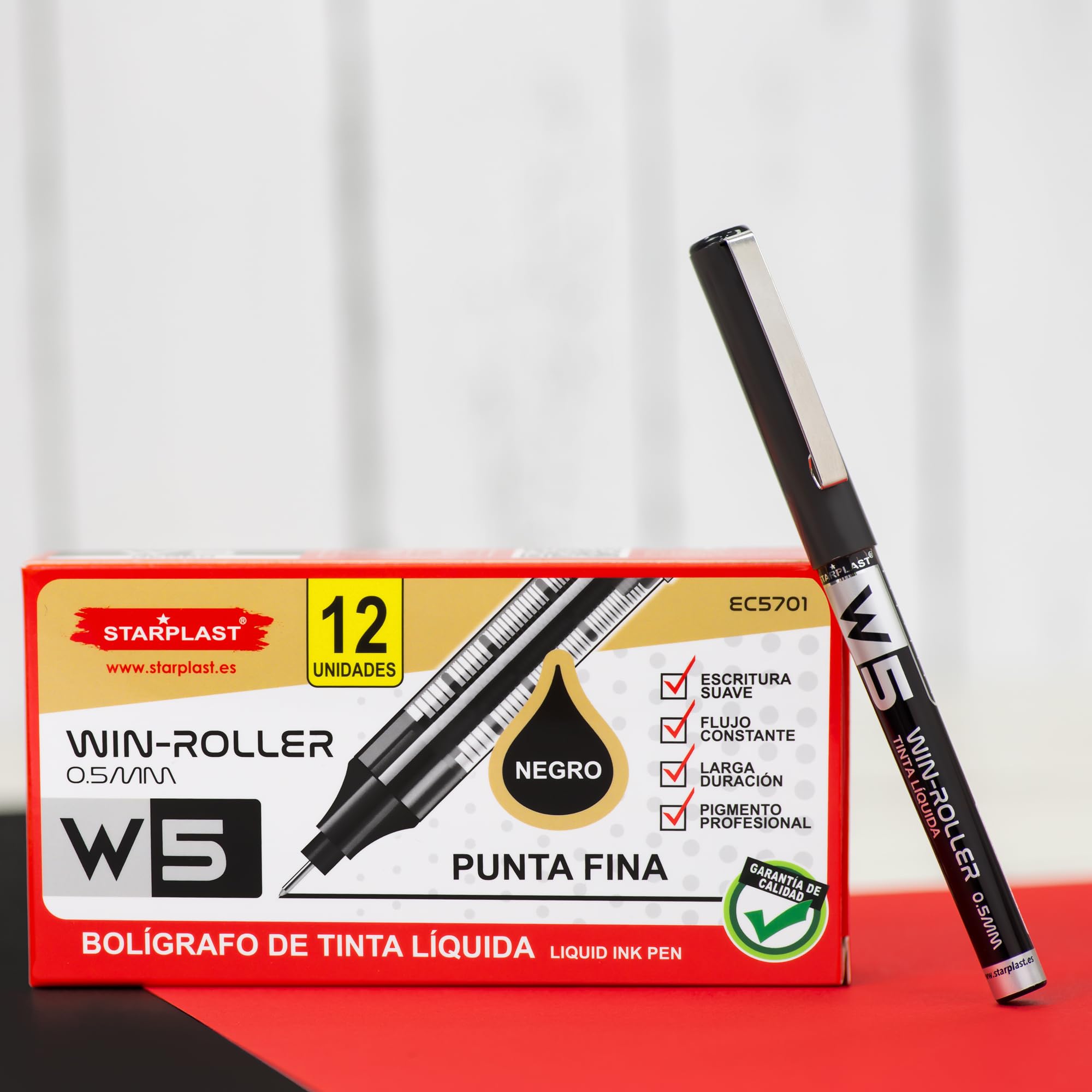 Starplast 24 BOLÍGRAFOS W5 TINTA LÍQUIDA Pigmento profesional, larga duración, punta fina 0.5mm para escribir - Negro y Azul