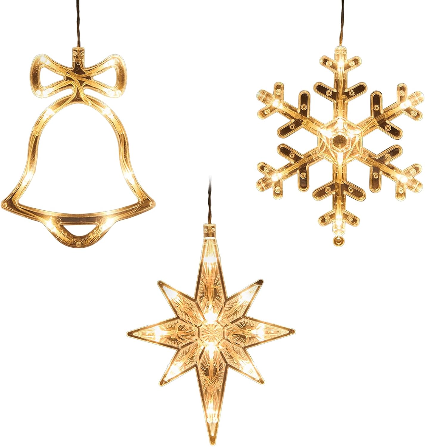 Christmas Window Lights 3Pcs Xmas Bell Snowflake Star Light LED Window