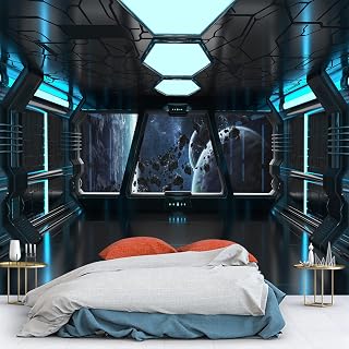 3D Technology Space Station Wallpaper Space Bedroom Children's Room Blue Mural Aesthetics Machinery Large TV Background Wall Paintings - 108"x75"(W X H)